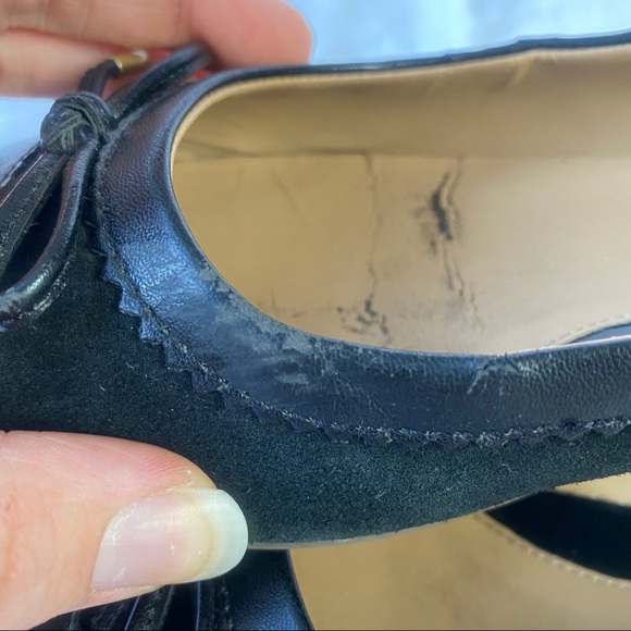 Lands End Black Faux Suede Black Bow Tie Flats - Picture 9 of 13